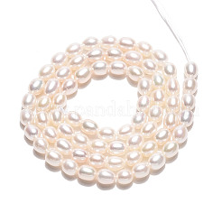 天然養殖淡水パールビーズ連売り  ライス  グレード4ab  乳白色  5~6.5x4.5~5mm  穴：0.5mm  約69~70個/連  15.55~15.75インチ（39.5~40cm）&nbsp;PEAR-N024-05-4AB