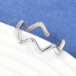 Non-Tarnish 304 Stainless Steel Wave Open Cuff Ring for Women&nbsp;RJEW-I085-13P-02