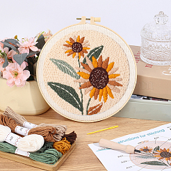 花柄パンチ刺繍スターターキット  刺繍生地と糸を含む  針  パンチペン  スレッダー  刺繍フープ  指示シート  ミックスカラー  305x289x1mm&nbsp;DIY-WH20007-743A