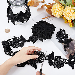 ポリエステルレーストリム  裁縫用  花  ブラック  3インチ（75mm）&nbsp;SRIB-GF0001-21A
