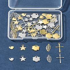 60個10スタイル304ステンレススチールペンダント  混合図形  ゴールデン·ステンレス鋼色  5~16x5~10x0.3~1mm  穴：0.5~1.6mm  6個/スタイル&nbsp;STAS-FS0001-78