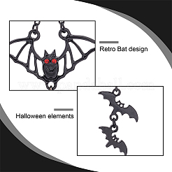 2ペア2スタイルのバット合金ダングルイヤリングセット、ラインストーン付き  ハロウィン用のガラスビーズのロングドロップイヤリング  電気泳動黒  60~76mm  ピン：0.6mm  1ペア/スタイル&nbsp;EJEW-AN0002-47