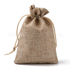 ポリエステル模造黄麻布包装袋巾着袋  淡い茶色  13.5x9.5cm&nbsp;ABAG-R004-14x10cm-05