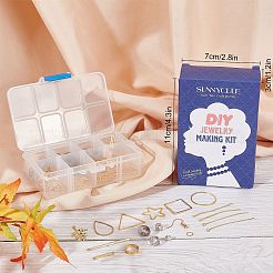 DIYジュエリーセット作成キット  真鍮製のリンクとイヤリングのフックと丸カンとピンとビーズ  合金ペンダント  ガラスビーズ  鉄のリンク  ゴールドカラー  168個/箱&nbsp;DIY-SC0017-31
