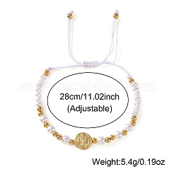 Elegant Round Brass & Imitation Pearl Beads Braided Bead Bracelets&nbsp;FJ6643