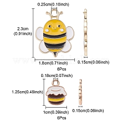 12個2スタイルアロイエナメルペンダント  ミツバチと蜂蜜の瓶: チャーム  ゴールドカラー  ゴールド  12.5~23x10~18x1.5mm  穴：1.8~2.5mm  6個/スタイル&nbsp;ENAM-YW0003-18