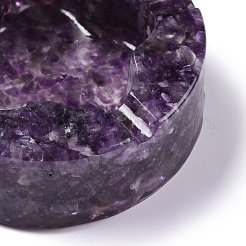 天然アメジストチップストーン灰皿入りレジン  ホームオフィスの卓上装飾  花付きフラットラウンド  104x32mm  内径：61x68mm&nbsp;DJEW-F015-05B