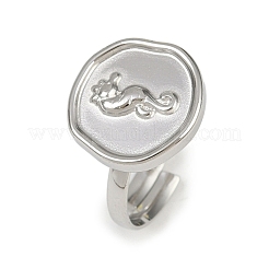 304ステンレススチール指輪  ステンレス鋼色  タツノオトシゴ  15x15mm&nbsp;RJEW-H254-08B-P