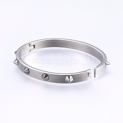 変色しにくいパンクロックスタイル  304ステンレススチールバングル  ステンレス鋼色  2-1/4インチ（5.7cm）x1-7/8インチ（4.8cm）  6mm&nbsp;BJEW-P222-11P