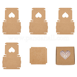 正方形のクラフト紙ジュエリー収納ボックス  ネックレス イヤリング ギフトケース 窓付き  ハート  6x6x1cm  窓：32x35mm&nbsp;CON-TAC0001-04B