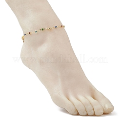 3Pcs 3 Styles Handmade Evil Eye Lampwork Brass Link Chain Anklets for Women&nbsp;AJEW-AN00715