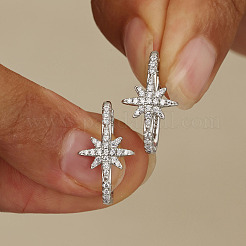 女性用スターリングシルバー製パヴェモアッサナイトフープピアス925点  スター  プラチナ  19.2mm&nbsp;VF8050