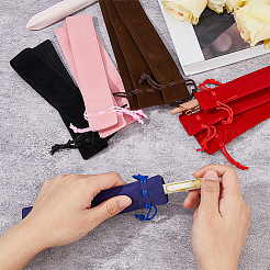 60Pcs 5 Colors Rectangle Velvet Pen Drawstring Bag&nbsp;AJEW-FH0004-36
