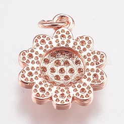 真鍮製マイクロパヴェキュービックジルコニアチャーム  花  ローズゴールド  14x11.5x3mm  穴：2mm&nbsp;X-ZIRC-E147-34RG
