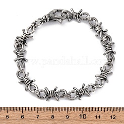 316サージカルステンレススチール製大型有刺鉄線リンクチェーンブレスレット、男性用、女性用  アンティークシルバー  8-5/8インチ（22cm）&nbsp;BJEW-Q349-17AS