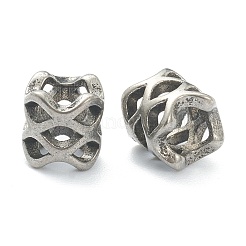 304ステンレススチールヨーロピアンビーズ  大穴ビーズ  中空柱  ツイスト  アンティークシルバー  8x7.5mm  穴：4.5mm&nbsp;STAS-I181-030AS