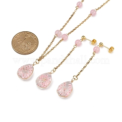 Glass & Dried Flower Teardrop Pendant Necklace & Stud Earring Sets&nbsp;SJEW-JS01340