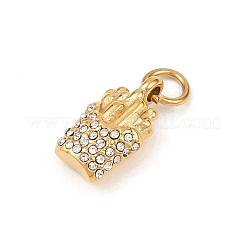 304ステンレススチールラインストーンペンダント  フライドポテトチャーム  丸カン付き  ゴールドカラー  15.5x8.5x5.5mm  穴：4mm&nbsp;LS-STAS-I365-01G-01