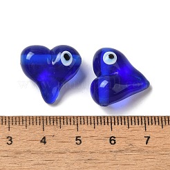 手作りランプワークビーズ  ナザールボンジュウ付きハート  ライトブルー  18x18x9mm  穴：1.8mm&nbsp;LAMP-U001-02I