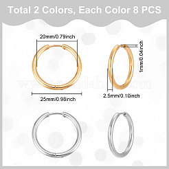 304ステンレススチールフープピアス  手動研磨ハギーイヤリング  ゴールデン·ステンレス鋼色  10ゲージ  25x2.5mm  内径：20mm  ピン：1mm  2色  4pairs / color  8のペア/箱&nbsp;EJEW-UN0001-06