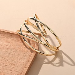 電気泳動鉄カフバングル  女性用クロスバングル  ゴールドカラー  1-1/4インチ（3.2cm）&nbsp;BJEW-M057-07G