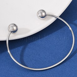 304ステンレススチールオープンカフブレスレット  女性のためのトルクバングル  丸いボール  ステンレス鋼色  3/8インチ（1cm）  内径：2-1/2インチ（6.25cm）&nbsp;BJEW-R019-01P-01