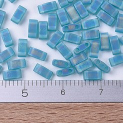 MIYUKIハーフティラビーズ  日本製シードビーズ  2の穴  （htl2405fr）マット透明ティールab  5x2.3x1.9mm  穴：0.8mm  約2500個/100g&nbsp;SEED-J020-HTL2405FR