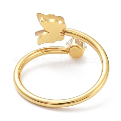 Ion Plating(IP) 304 Stainless Steel Butterfly Open Cuff Ring with Cubic Zirconia&nbsp;RJEW-K244-13G