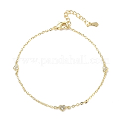 Brass Micro Pave Clear Cubic Zirconia Heart Link Chain Bracelets&nbsp;KK-CBA6980-23G