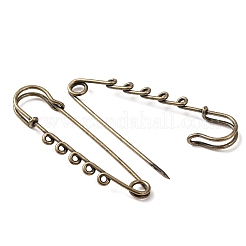 304 ステンレススチール安全ピンブローチ金具  5つのループが付いたキルトピン  アンティークブロンズ  69.5x20x5.5mm  穴：1.8mm&nbsp;SA-CBA4160-04E-AB