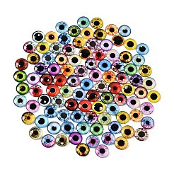 プリントされた透明ガラスカボション  アイ模様で半円形  ミックスカラー  20x5mm  約100個/袋&nbsp;GL-CBAA22A-08