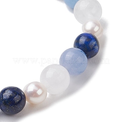 Natural White Jade & Lapis Lazuli & Pearl Round Beaded Stretch Bracelets for Women&nbsp;BJEW-JB11041-02