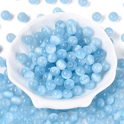 Fgbグレードaドローベンチスタイルガラスシードビーズ  ラウンド  模造キャットアイビーズ  ライトスカイブルー  7~7.5mm  穴：1.4~1.5mm  約900個/ポンド&nbsp;SEED-Q040-8MM-18