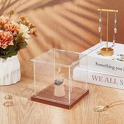 1 Set Square Acrylic Dust-Proof Display Boxes with Wooden Base&nbsp;AJEW-NB0006-81