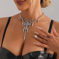 女性用ゴシックスタイルのロイスパイクとクロスビブネックレス  アンティークシルバー  16.14インチ（41cm）&nbsp;FS-WGA9465-01