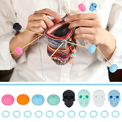 ハロウィーンのスカルとカボチャのシリコン編み針ポイントプロテクター  プラスチック製ステッチマーカーリング付き編み針ストッパー  ミックスカラー  リング: 1.15x0.1cm  50pc  ストッパー: 1.95~2.1x1.6~2x1.3~2cm  穴：2~2.5mm  16pc&nbsp;FIND-BC0005-36