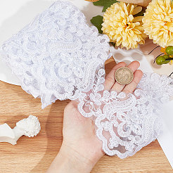 ポリエステルレーストリム  刺繍フラワー レース リボン プラスチック模造パール ビーズ  衣類用アクセサリー  ホワイト  5~5-1/8インチ（128~130mm）  約3ヤード/ロール&nbsp;OCOR-WH0070-43B