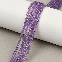 天然石アメジストビーズ連売り  多面カット  テーブルカットキューブビーズ  2x2x2mm  穴：0.5mm  約156個/連  15.35インチ（39cm）&nbsp;G-P457-B01-56