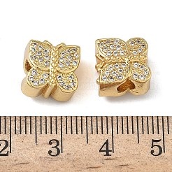 真鍮マイクロペーブクリアキュービックジルコニアビーズ  蝶  16KGP本金メッキ  10x10.5x8mm  穴：3.5mm&nbsp;KK-L257-28G
