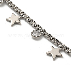 Brass Star & Glass Flat Round Charm Bracelets with Curb Chains&nbsp;NJEW-R263-25P