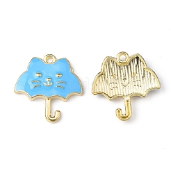 合金エナメルチャーム  ライトゴールド  猫の形の傘  ライトスカイブルー  23.5x23x3mm  穴：1.8mm&nbsp;LS-ENAM-CJC0012-007F