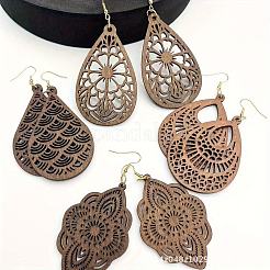 4 Pairs Wood Dangle Earrings&nbsp;FS-WGCC0C4-01
