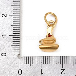 304ステンレススチールラインストーンペンダント  コーヒーカップチャーム  丸カン付き  ゴールドカラー  15x9.5x4.5mm  穴：4mm&nbsp;LS-STAS-I365-01G-02