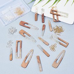 DIYダングルピアス作成キット  16個入り8スタイルレジン＆ウォールナットウッドペンダント  32個2色真鍮ピアスフックと32個2色丸カン  長方形とティアドロップ  ミックスカラー  ペンダント：2個/スタイル&nbsp;DIY-OC0006-33