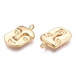 真鍮チャーム  ニッケルフリー  顔  ゴールドカラー  16.5x10x3mm  穴：1.8mm&nbsp;KK-N232-251