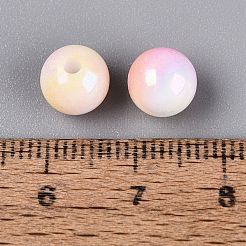 電気メッキ加工されたツートンカラーの不透明プラスチックビーズ  ラウンド  パールピンク  8mm  穴：1.8mm  約2083個/500g&nbsp;KY-N025-66B
