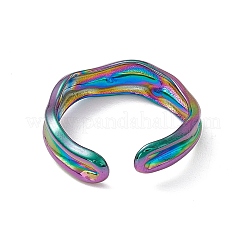 イオンプレーティング(IP) 304 ステンレススチール ツイストウェーブ オープンカフリング 女性用  虹色  usサイズ7（17.3mm）&nbsp;RJEW-C045-23M