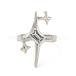 スター亜鉛合金オープンカフリング  女性用クリスタルラインストーンソリティアリング  プラチナ  23.5mm  調整可能&nbsp;LS-RJEW-Z048-01P-02