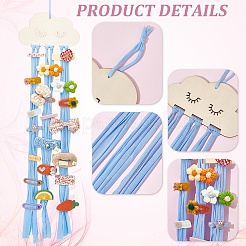 クラウド木製ヘアピンヘアクリップ吊り下げホルダー収納オーガナイザー  ロープ付き  ライトスカイブルー  76~80x18x0.35cm  木材：100x180x3.5mm&nbsp;WH-WG78846-05