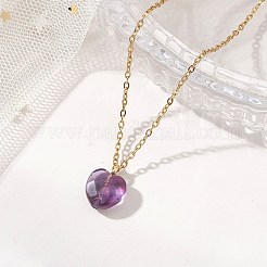 Cherry Quartz Glass & Natural Red Rainbow Jasper & Green Aventurine & Amethyst & Rose Quartz Heart Pendant 304 Stainless Steel Cable Chain Necklaces for Women&nbsp;NJEW-JN05796